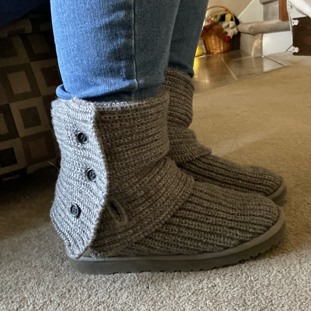 Grey Crady Knit Button Uggs